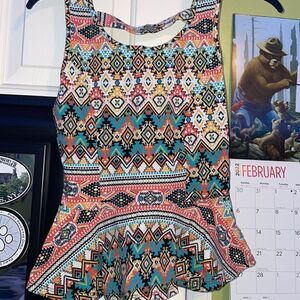Cute Aztec pattern body central peplum tank top